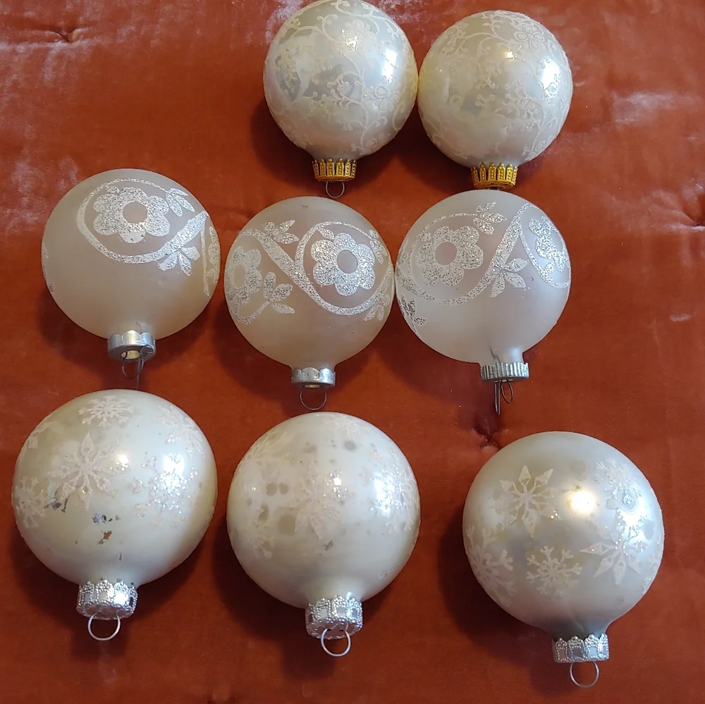 Vintage white Christmas ornaments - set of 8